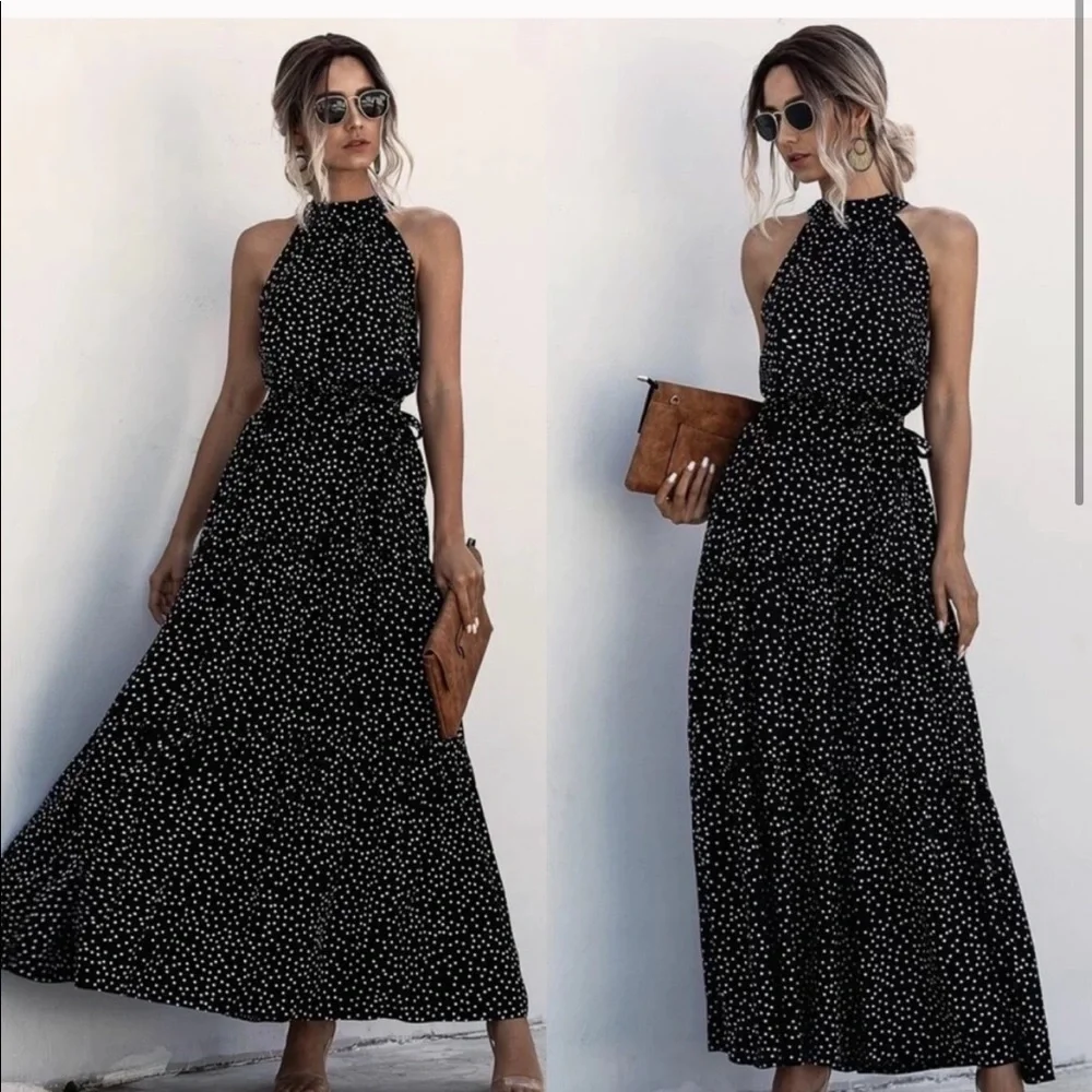 Boho floral halter maxi dress_5